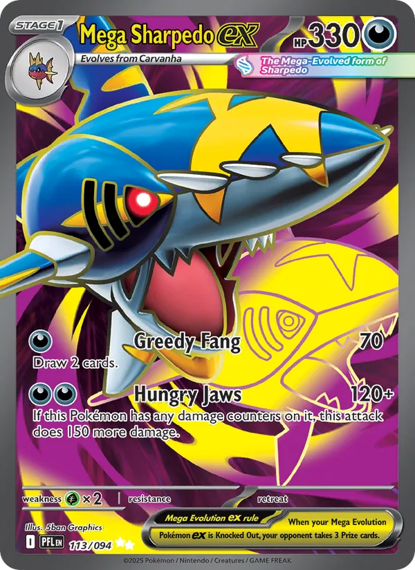 Kartu Mega Sharpedo ex dari Phantasmal Flames, nomor 113/94