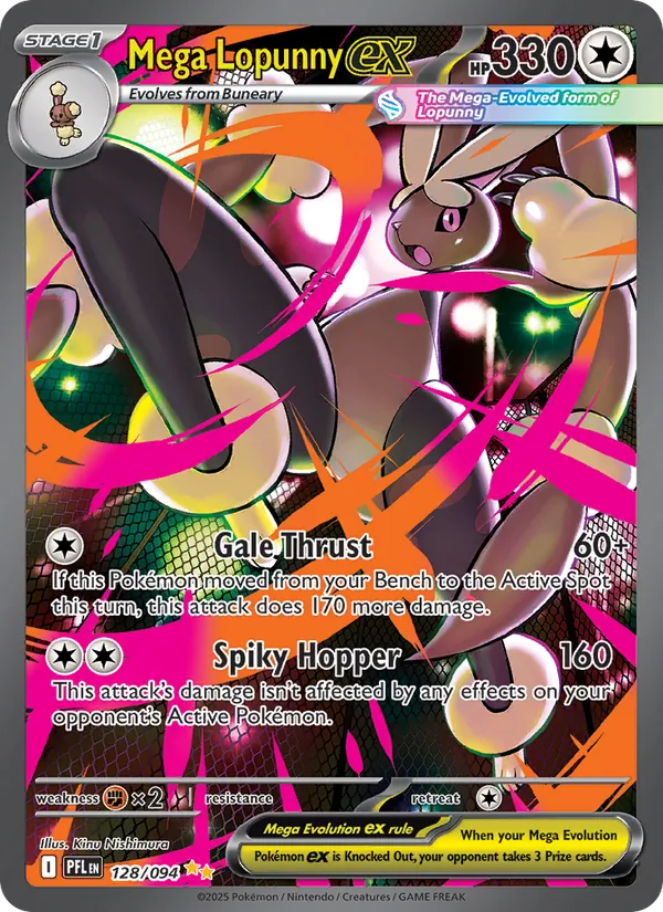 Mega Lopunny ex card from Phantasmal Flames, number 128/94