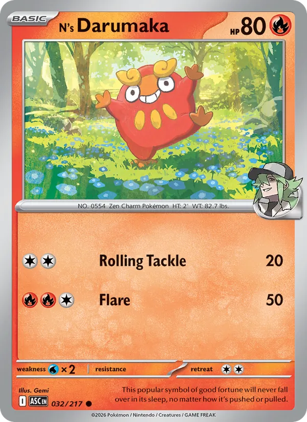 Kaart N's Darumaka uit Ascended Heroes, nummer 032/217