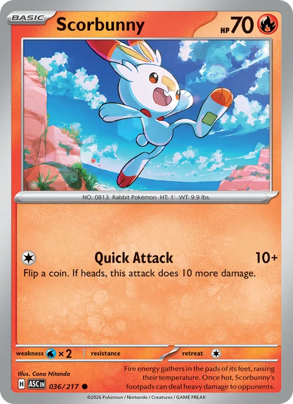 Kaart Scorbunny uit Ascended Heroes, nummer 036/217
