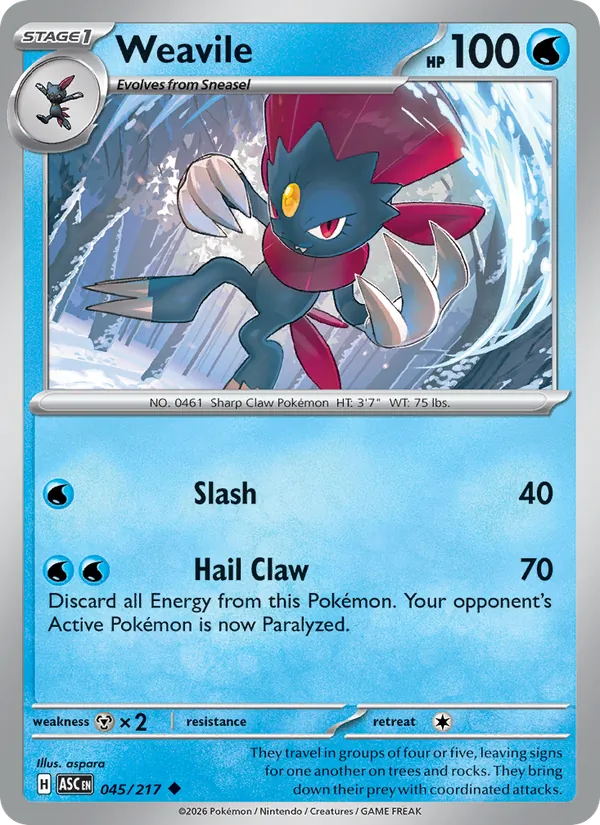Kartu Weavile dari Ascended Heroes, nomor 045/217