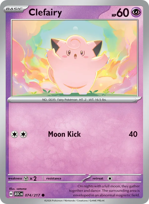 Kaart Clefairy uit Ascended Heroes, nummer 074/217