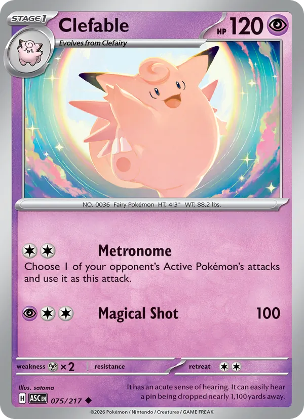 Kaart Clefable uit Ascended Heroes, nummer 075/217