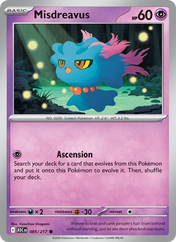 Kartu Misdreavus dari Ascended Heroes, nomor 085/217