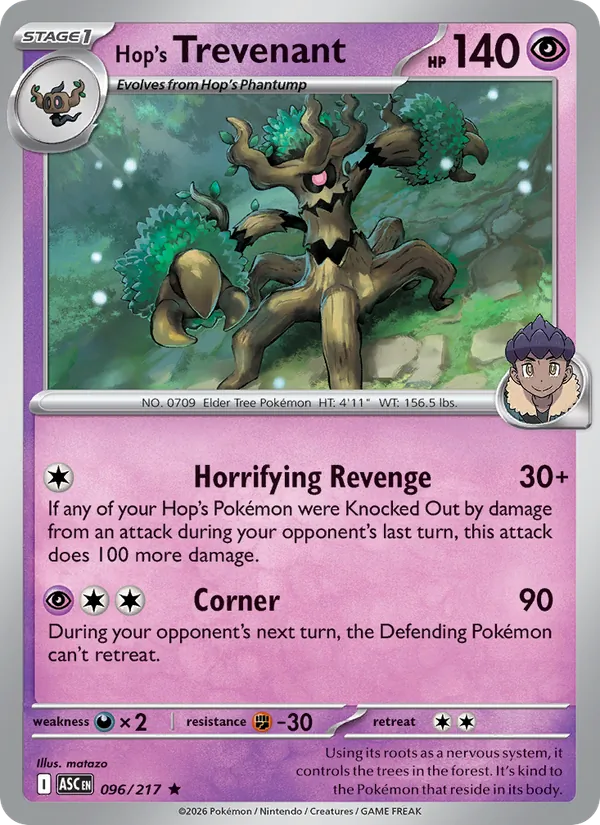 Kartu Hop's Trevenant dari Ascended Heroes, nomor 096/217