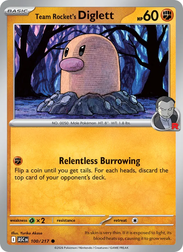 Kartu Team Rocket's Diglett dari Ascended Heroes, nomor 100/217