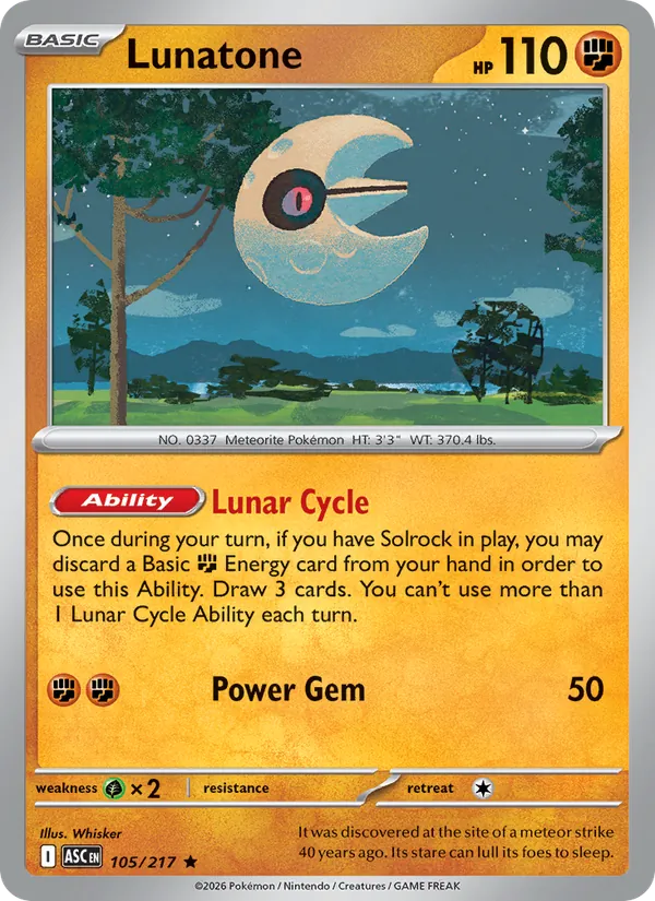 Kartu Lunatone dari Ascended Heroes, nomor 105/217
