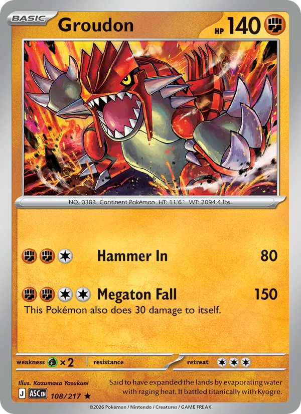 Kaart Groudon uit Ascended Heroes, nummer 108/217