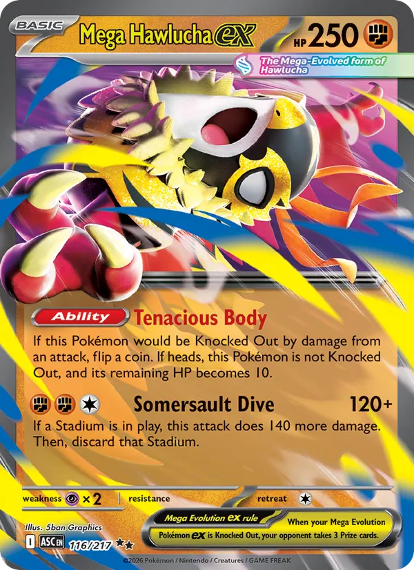 Kartu Mega Hawlucha ex dari Ascended Heroes, nomor 116/217