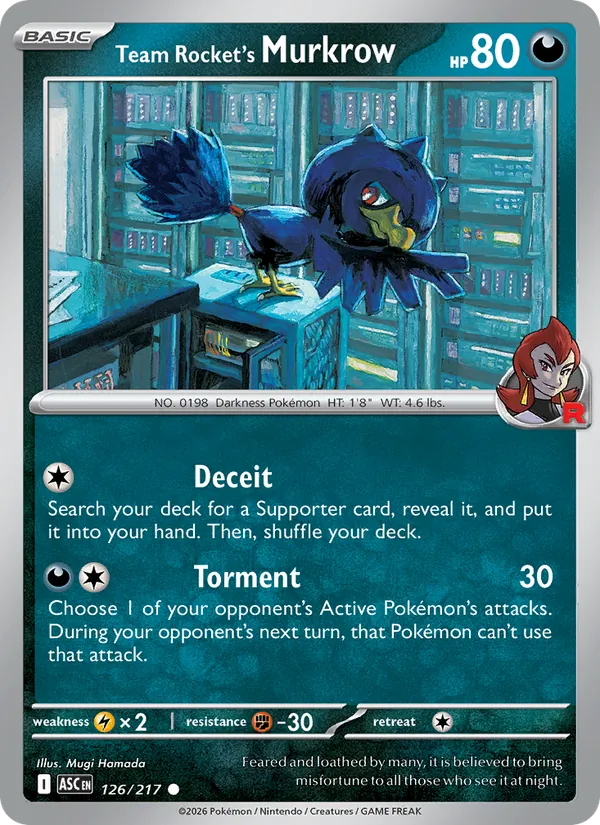 Kaart Team Rocket's Murkrow uit Ascended Heroes, nummer 126/217