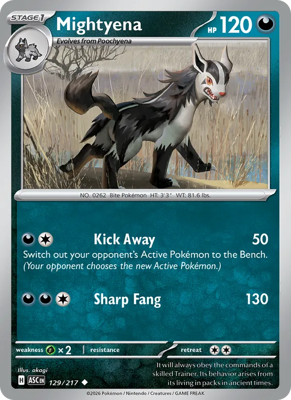 Kaart Mightyena uit Ascended Heroes, nummer 129/217