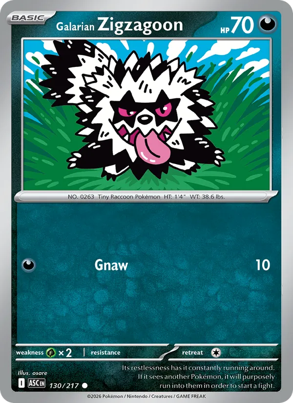 Kaart Galarian Zigzagoon uit Ascended Heroes, nummer 130/217