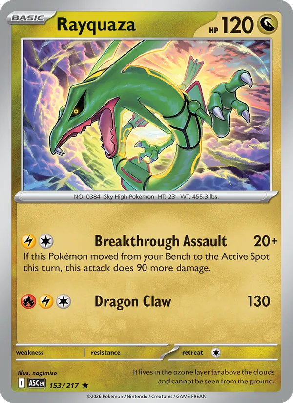 Kaart Rayquaza uit Ascended Heroes, nummer 153/217