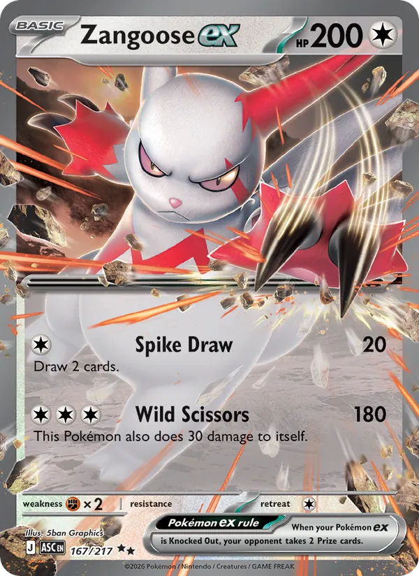 Kaart Zangoose ex uit Ascended Heroes, nummer 167/217