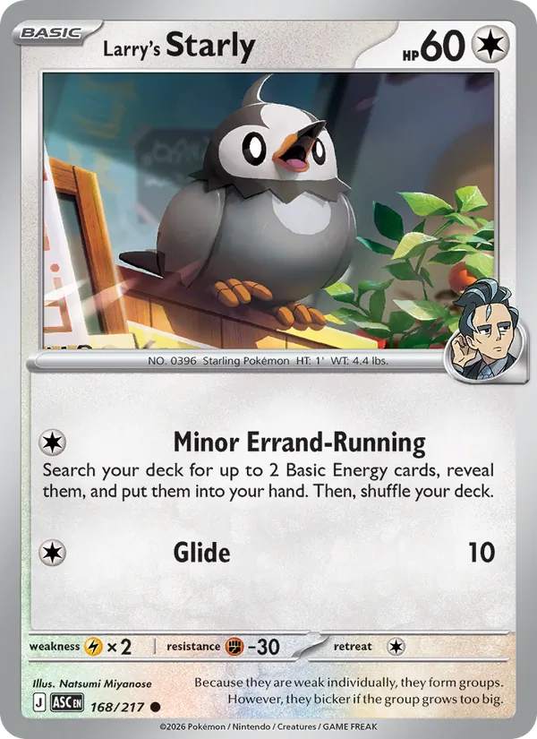 Kaart Larry's Starly uit Ascended Heroes, nummer 168/217