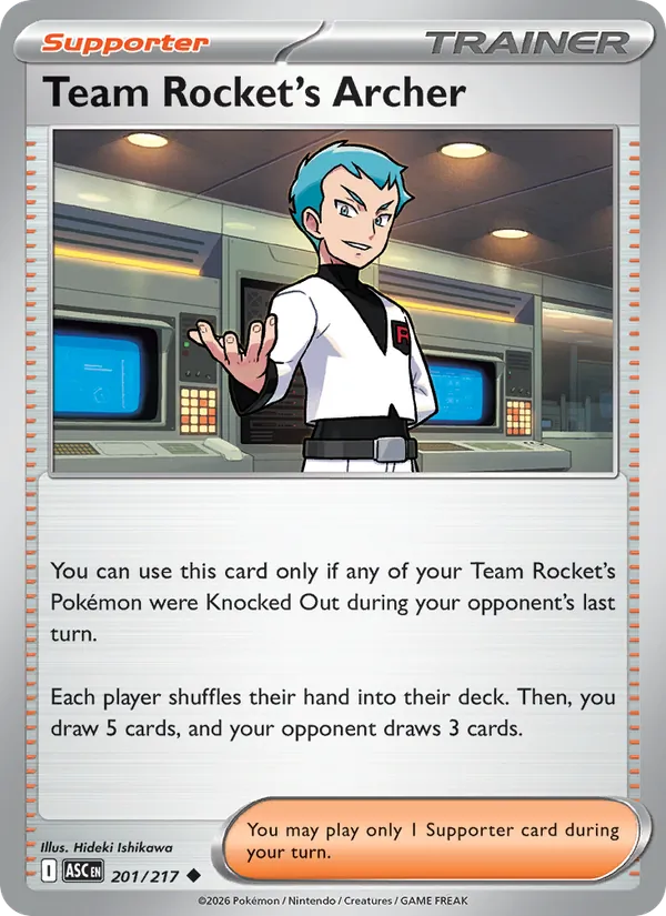 Kaart Team Rocket's Archer uit Ascended Heroes, nummer 201/217