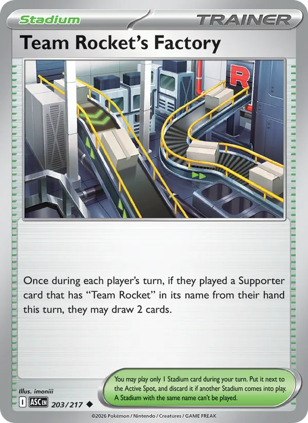Kartu Team Rocket's Factory dari Ascended Heroes, nomor 203/217