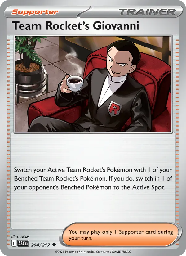 Kaart Team Rocket's Giovanni uit Ascended Heroes, nummer 204/217