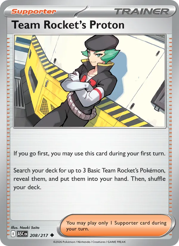 Kaart Team Rocket's Proton uit Ascended Heroes, nummer 208/217