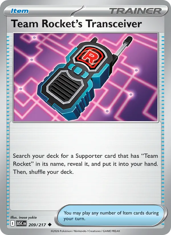 Kartu Team Rocket's Transceiver dari Ascended Heroes, nomor 209/217