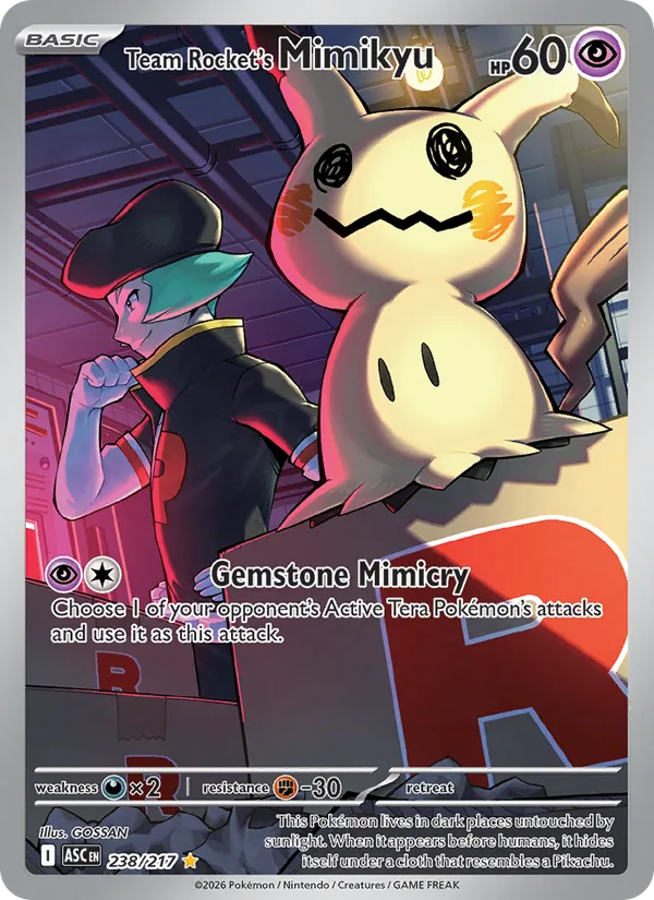 Team Rocket's Mimikyu card from Ascended Heroes, number 238/217