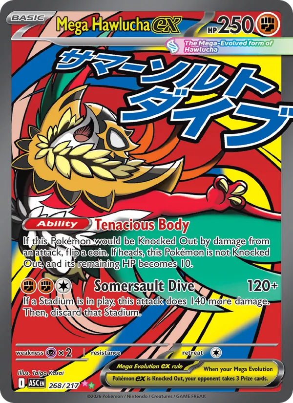 Kartu Mega Hawlucha ex dari Ascended Heroes, nomor 268/217