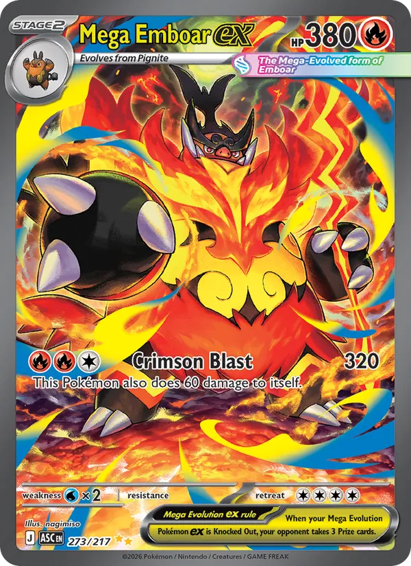 Mega Emboar ex card from Ascended Heroes, number 273/217
