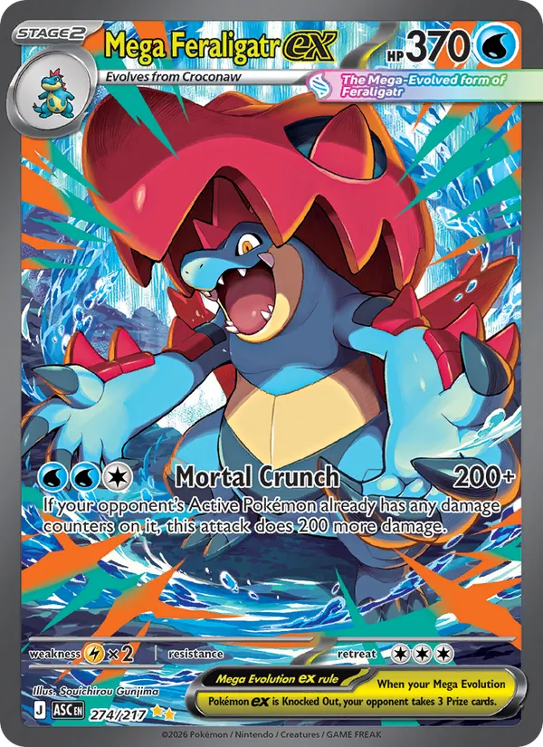 Mega Feraligatr ex card from Ascended Heroes, number 274/217