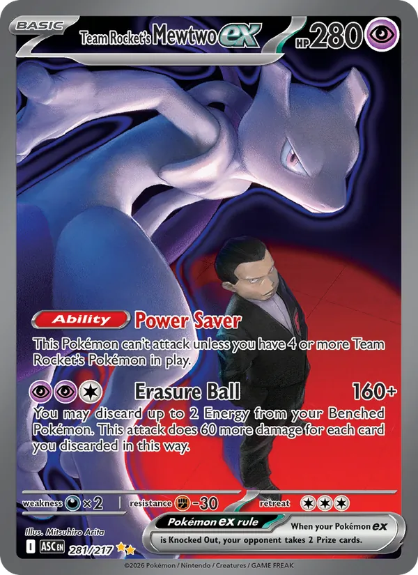 Team Rocket's Mewtwo ex card from Ascended Heroes, number 281/217