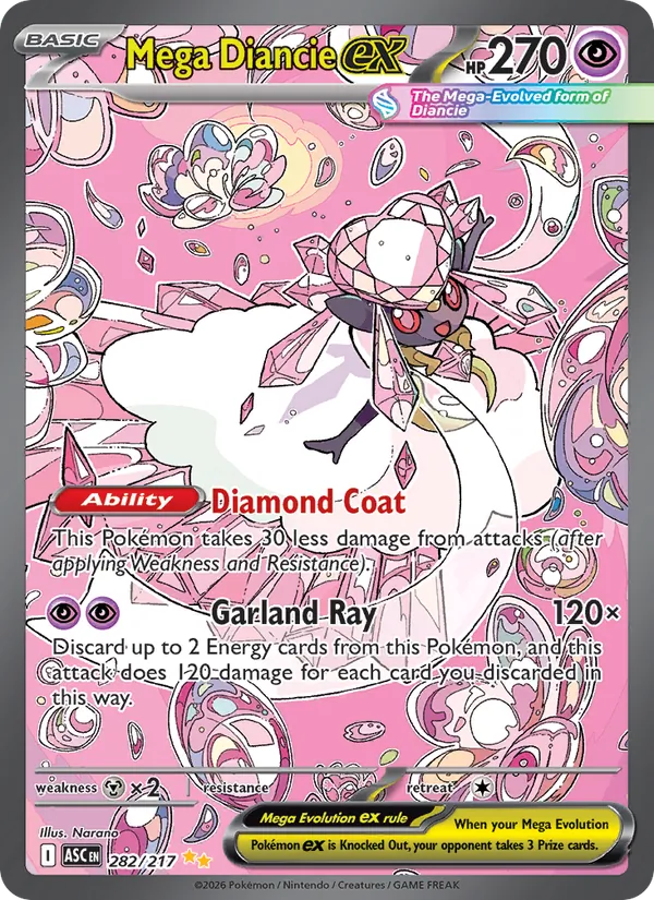 Mega Diancie ex card from Ascended Heroes, number 282/217