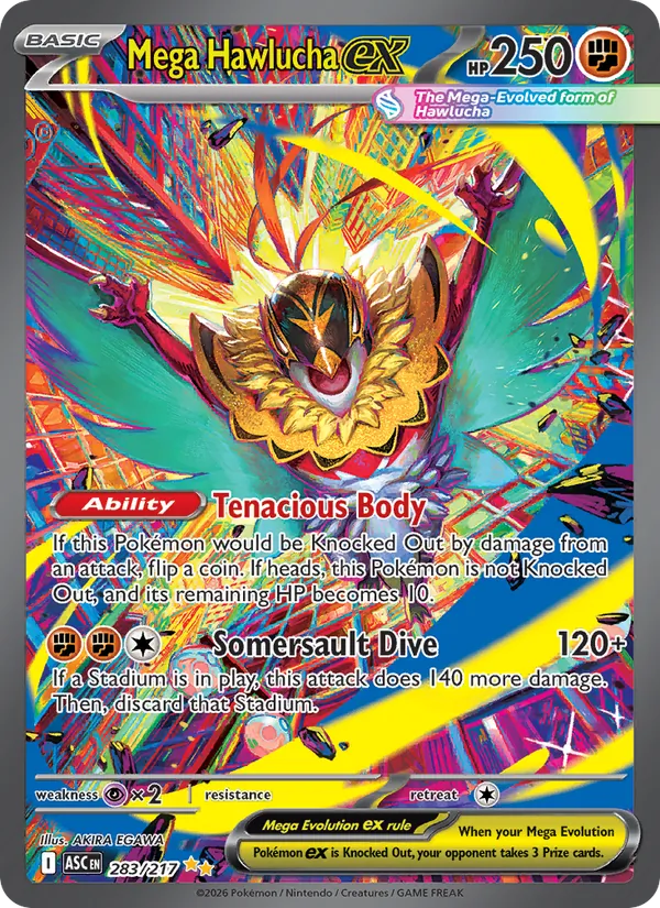 Mega Hawlucha ex card from Ascended Heroes, number 283/217