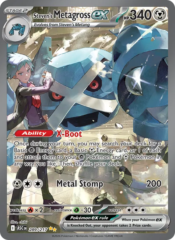 Steven's Metagross ex card from Ascended Heroes, number 289/217