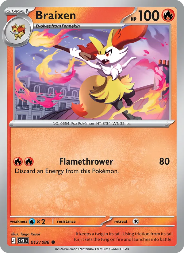 Braixen card from Chaos Rising, number 012/86