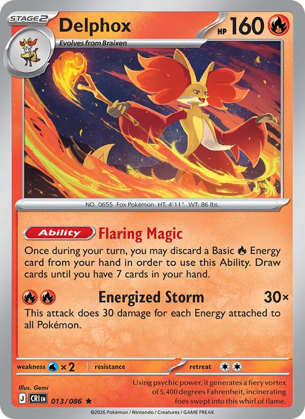 Delphox card from Chaos Rising, number 013/86