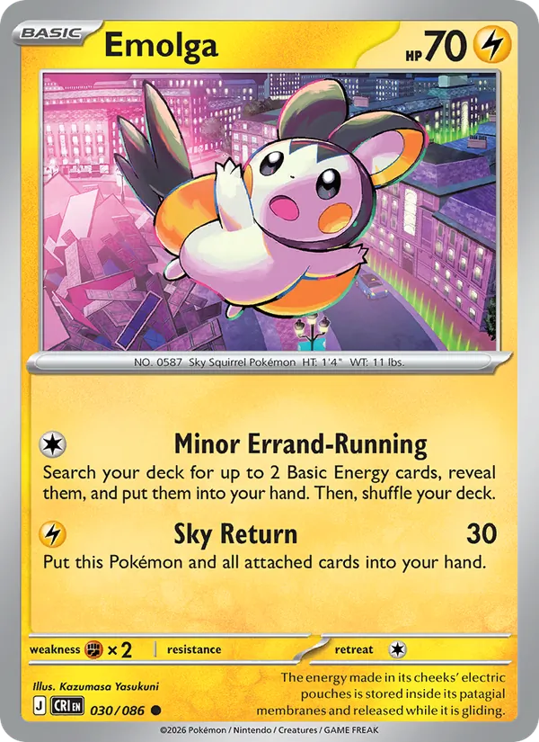 Emolga card from Chaos Rising, number 030/86