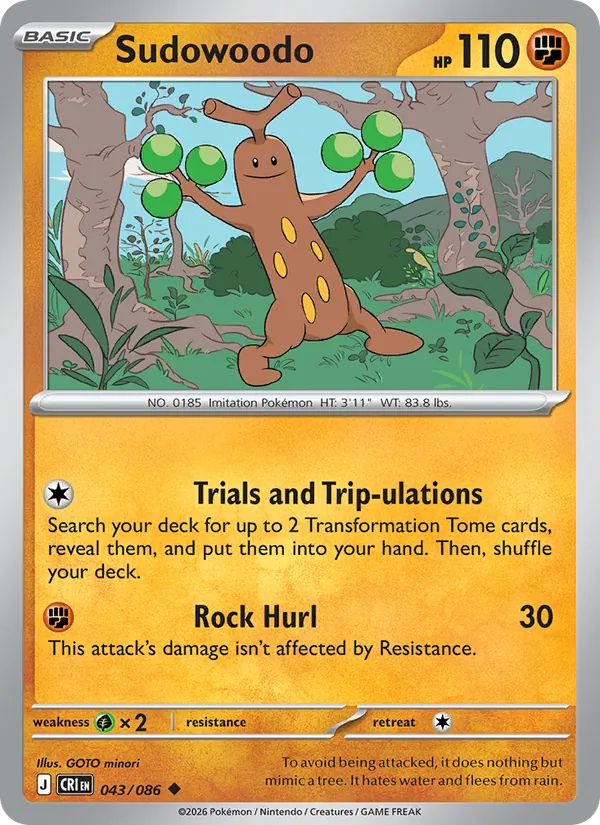 Sudowoodo card from Chaos Rising, number 043/86