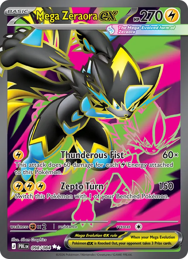 Mega Zeraora ex card from Pitch Black, number 098/84