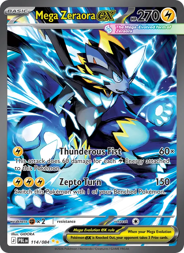 Mega Zeraora ex card from Pitch Black, number 114/84