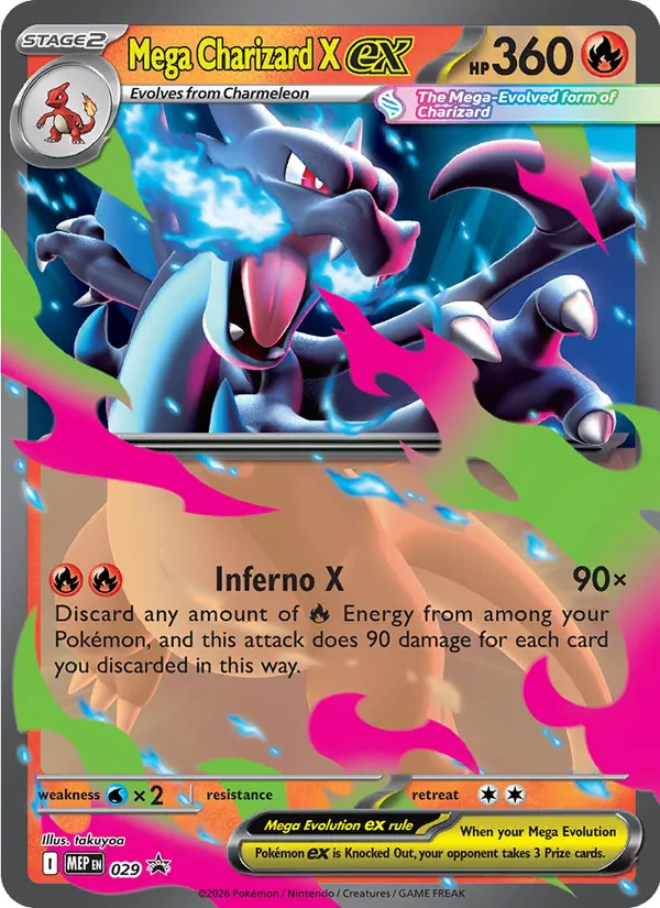 Carta Mega Charizard X-ex dell'espansione MEP Black Star Promos, numero 029