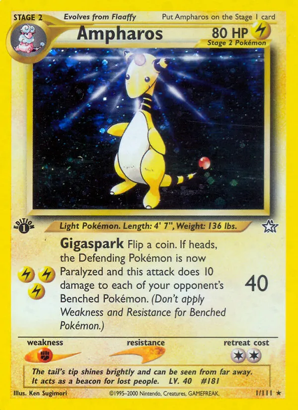 Ampharos card from Neo Genesis, number 1/111