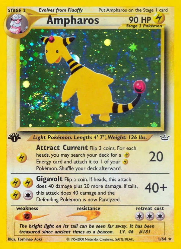 Ampharos card from Neo Revelation, number 1/64