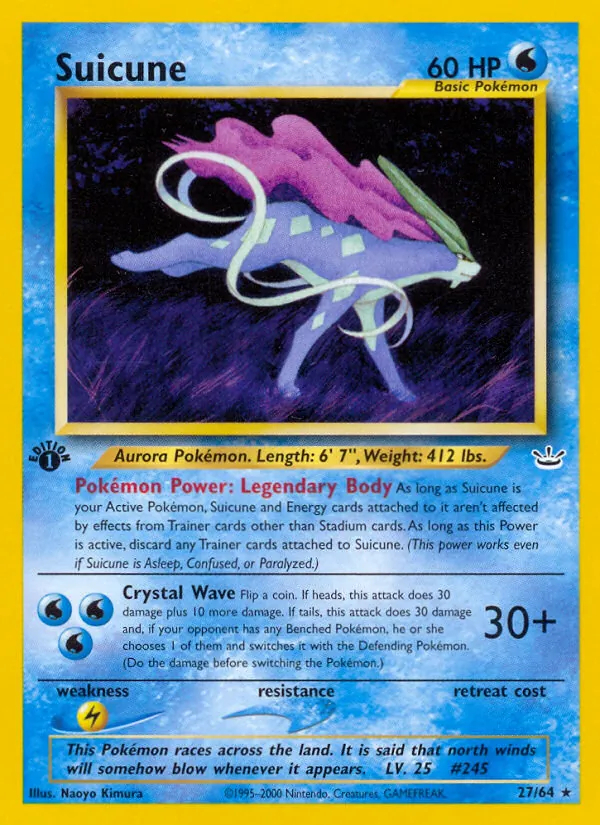 Suicune card from Neo Revelation, number 27/64