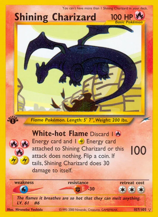 Shining Charizard card from Neo Destiny, number 107/105