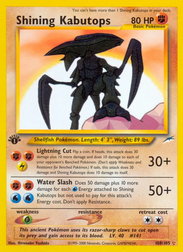Shining Kabutops card from Neo Destiny, number 108/105