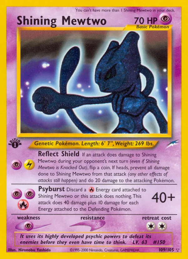Shining Mewtwo card from Neo Destiny, number 109/105