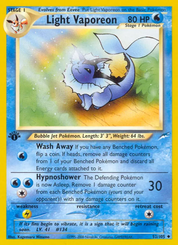 Light Vaporeon card from Neo Destiny, number 52/105