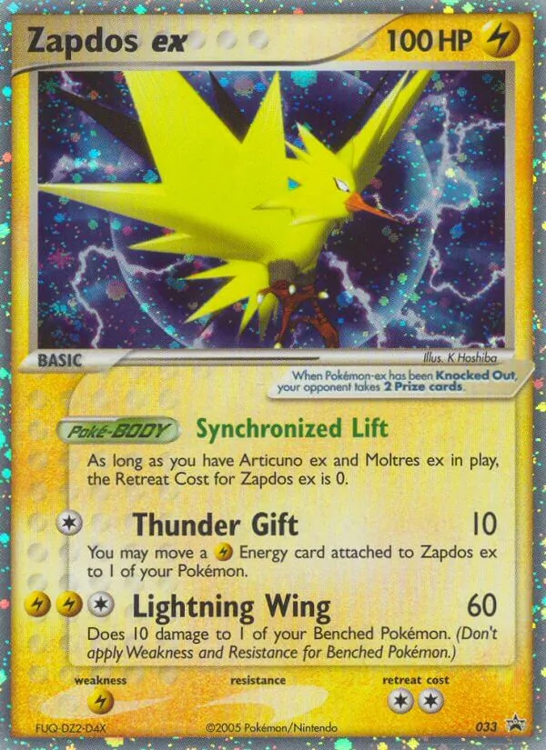 Kartu Zapdos ex dari Nintendo Black Star Promos, nomor 33/40