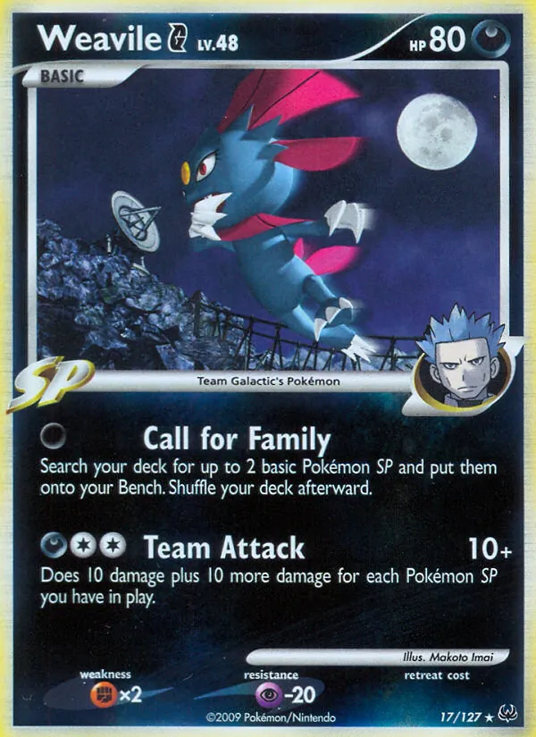 Weavile G card from Platinum, number 17/127