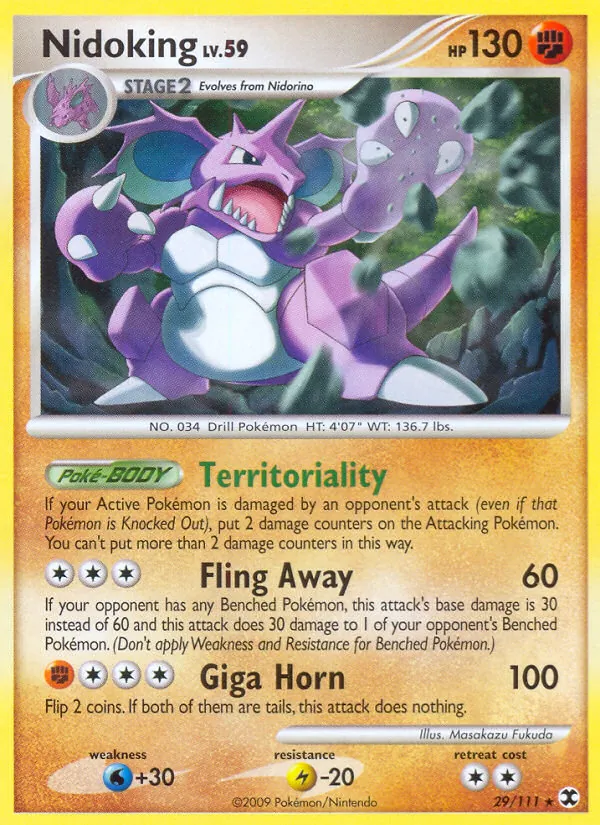 Carta Nidoking de la expansión Rising Rivals, número 29/111