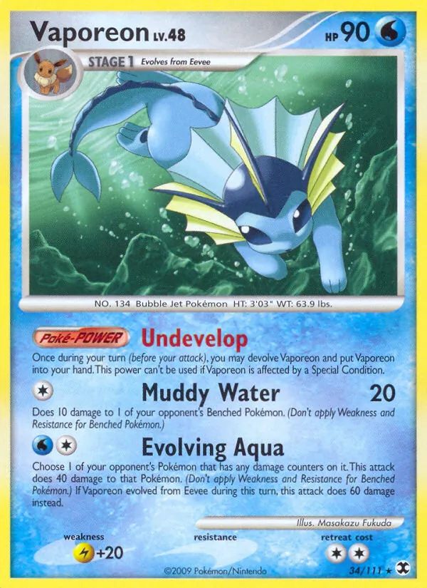 Kaart Vaporeon uit Rising Rivals, nummer 34/111
